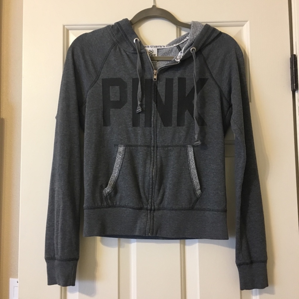 PINK gray full zip hoodie